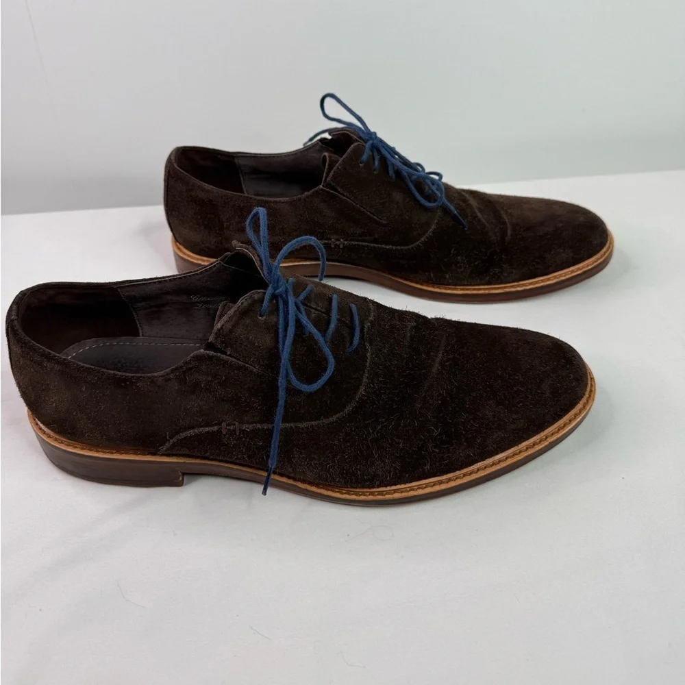 Joseph Abboud Dark Brown Leather Suede Plain Toe Oxford Shoes Size 10